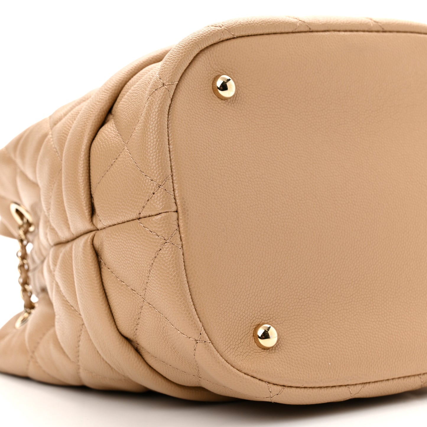 Caviar Quilted Rolled Up Bucket Drawstring Bag Beige