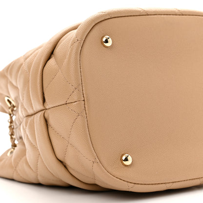 Chanel Caviar Quilted Rolled Up Bucket Drawstring Bag Beige 9 of 10