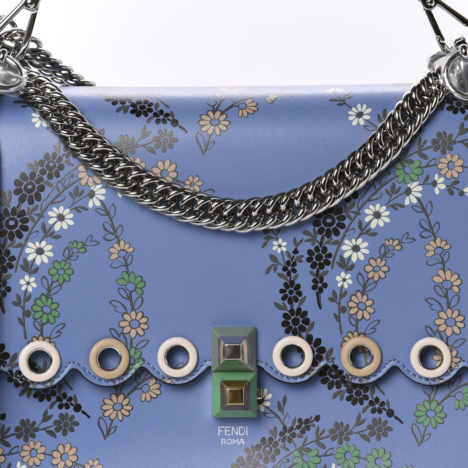 Fendi Vitello Liberty Japanese Blossom Scalloped Studded Grommet Kan I Shoulder Bag Nebula Multicolor 11 of 11
