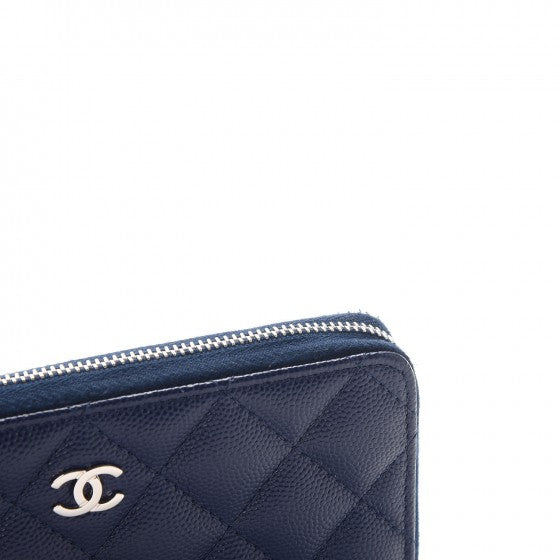 Caviar Quilted Small Zip Around Wallet Navy