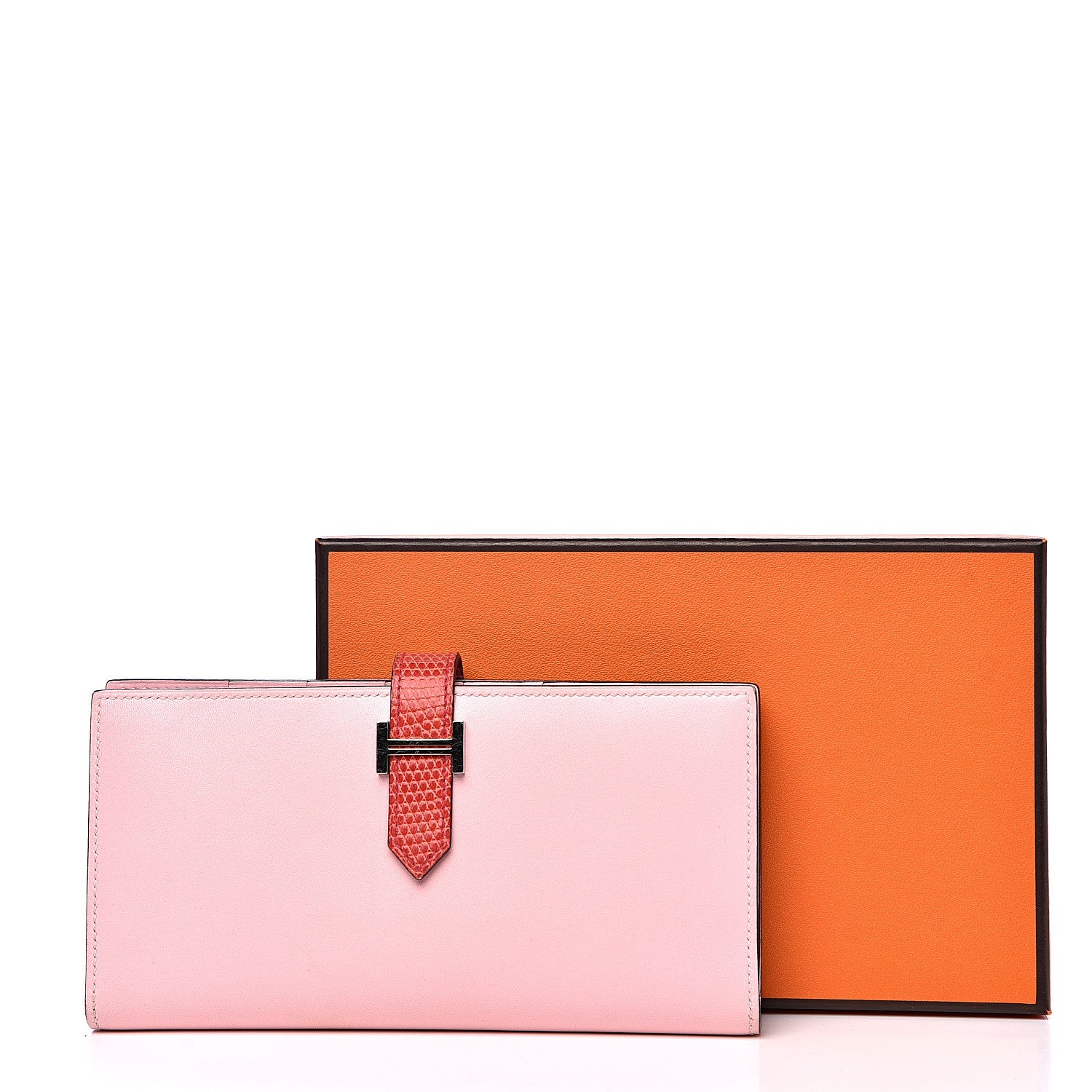 Hermes Tadelakt Lizard Bearn Gusset Wallet Rose Sakura Bougainvillea 10 of 10