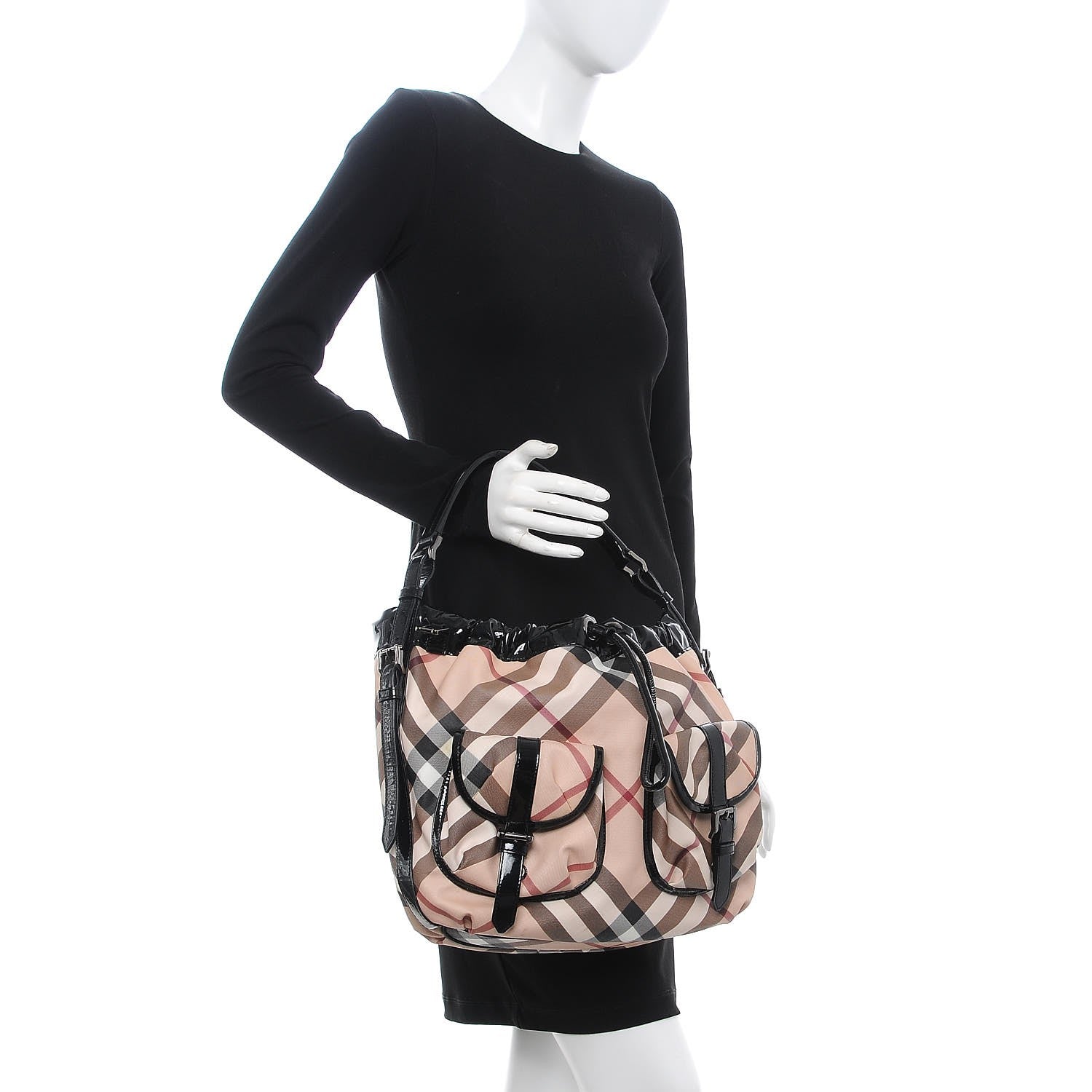 Burberry Patent Supernova Check Drawstring Hobo 2 of 13