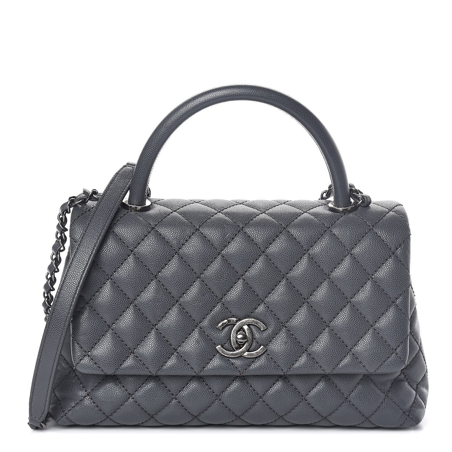 Caviar Quilted Small Coco Handle Flap Gray