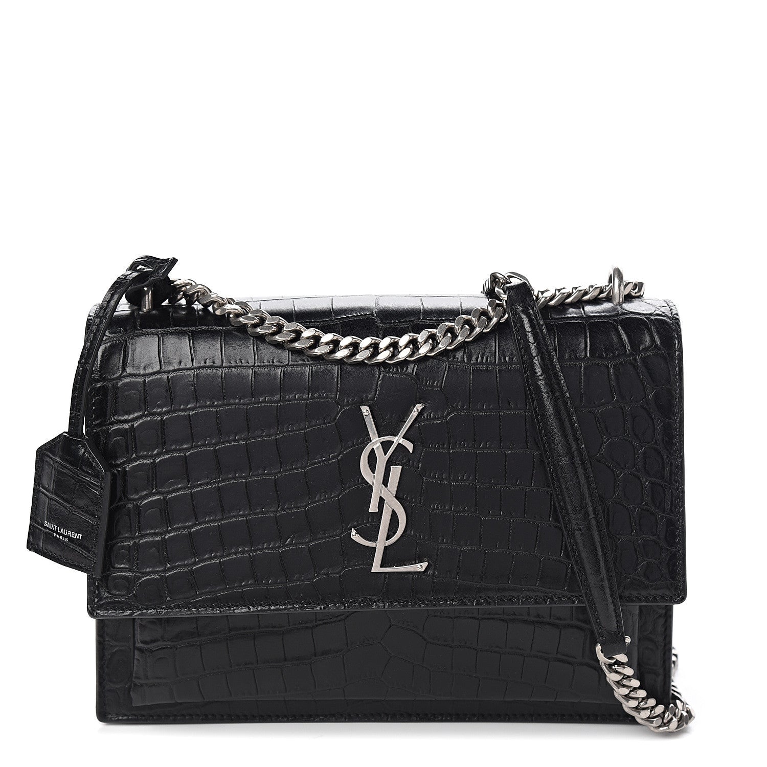 Saint Laurent Calfskin Crocodile Embossed Medium Monogram Sunset Black 1 of 8