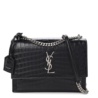 Saint Laurent Calfskin Crocodile Embossed Medium Monogram Sunset Black 1 of 8