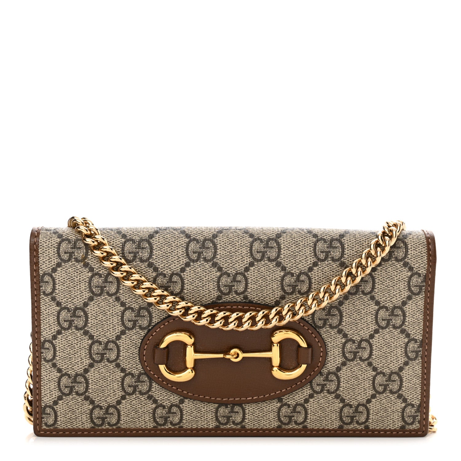 Gucci GG Supreme Monogram Azalea Calfskin Horsebit 1955 Wallet On Chain Beige Ebony Brown Sugar 1 of 11