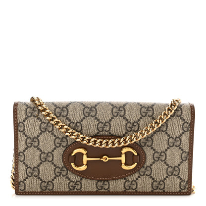 Gucci GG Supreme Monogram Azalea Calfskin Horsebit 1955 Wallet On Chain Beige Ebony Brown Sugar 1 of 11
