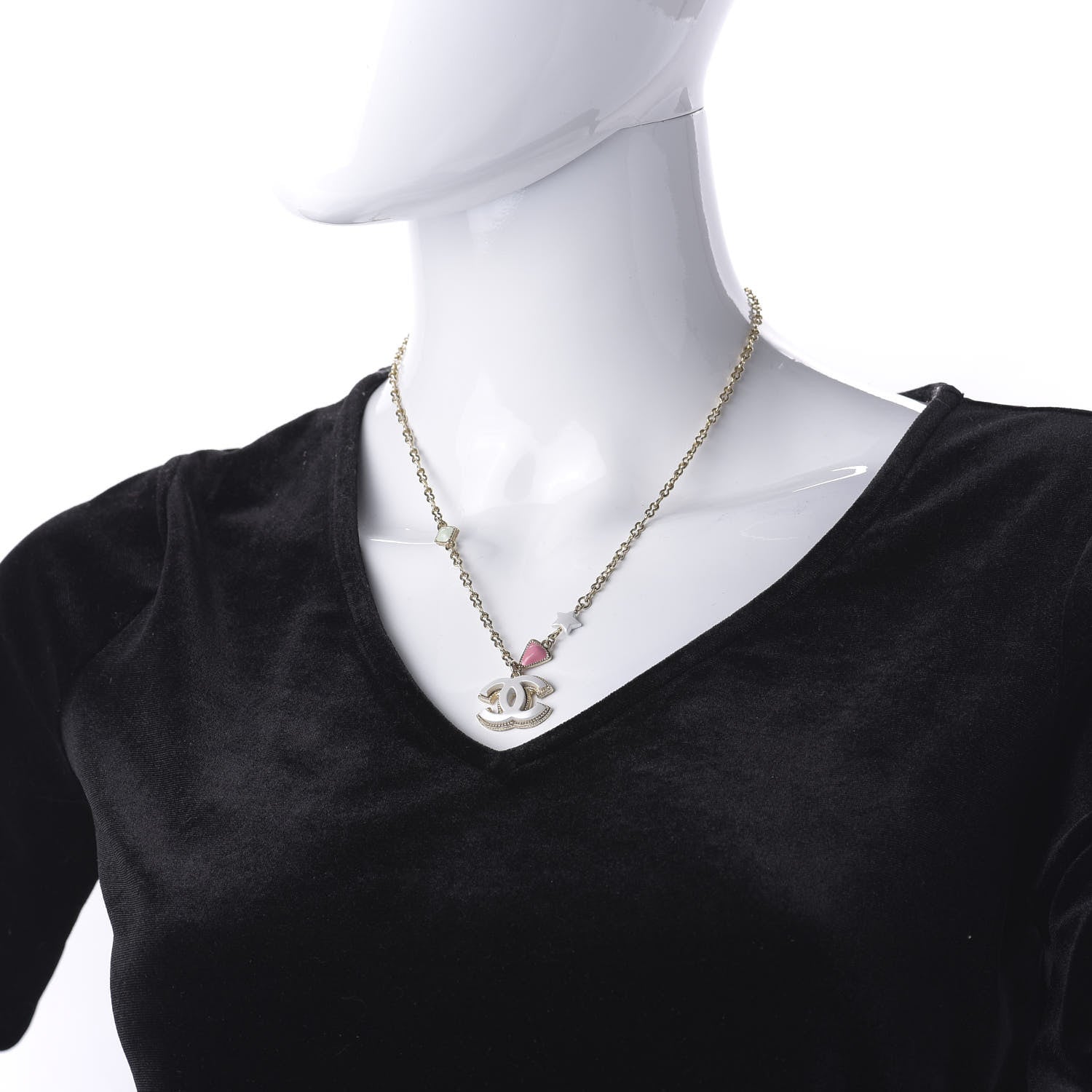 Chanel Resin Pearl Beaded CC Short Necklace Green White Pink 2 of 7