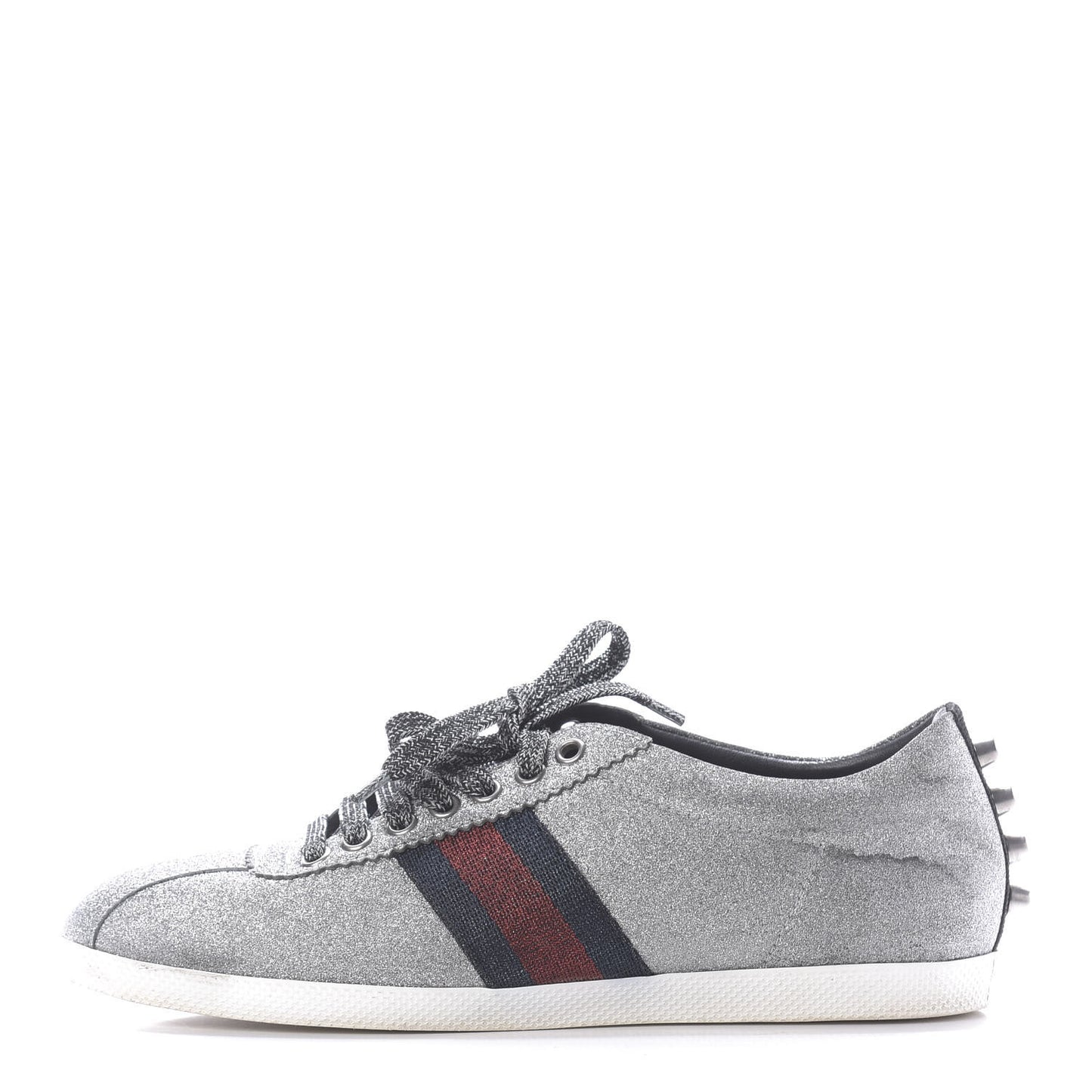 Glitter Fabric Studded Womens Web Sneakers 39 Silver