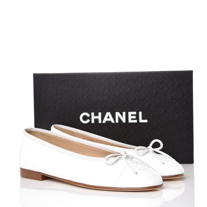 Chanel Patent CC Cap Toe Ballerina Flats 37.5 White 9 of 9