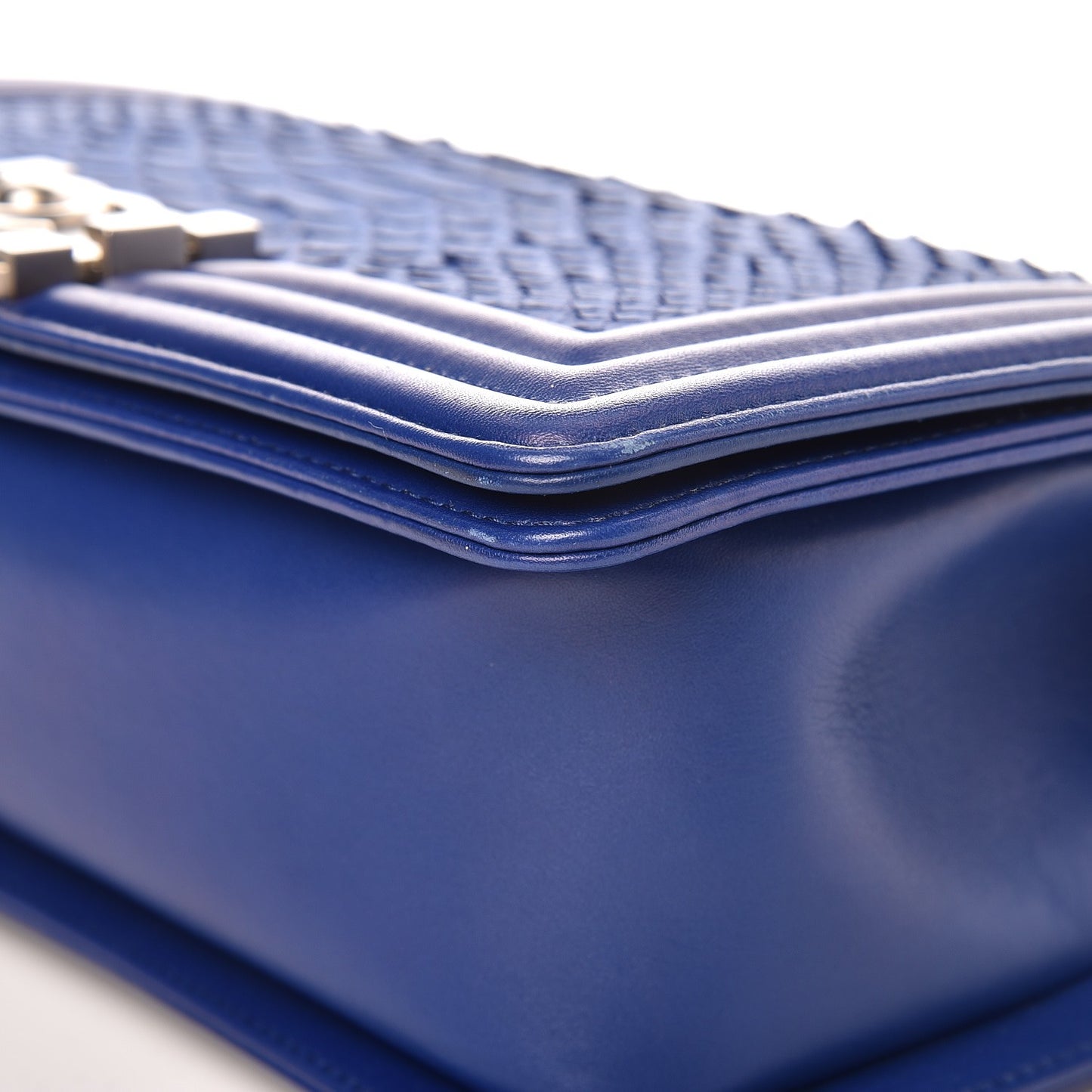 Matte Python Medium Boy Flap Blue