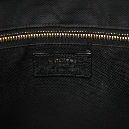 Saint Laurent Embroidered Cotton Linen Rive Gauche Noe Tote Natural Black 5 of 9