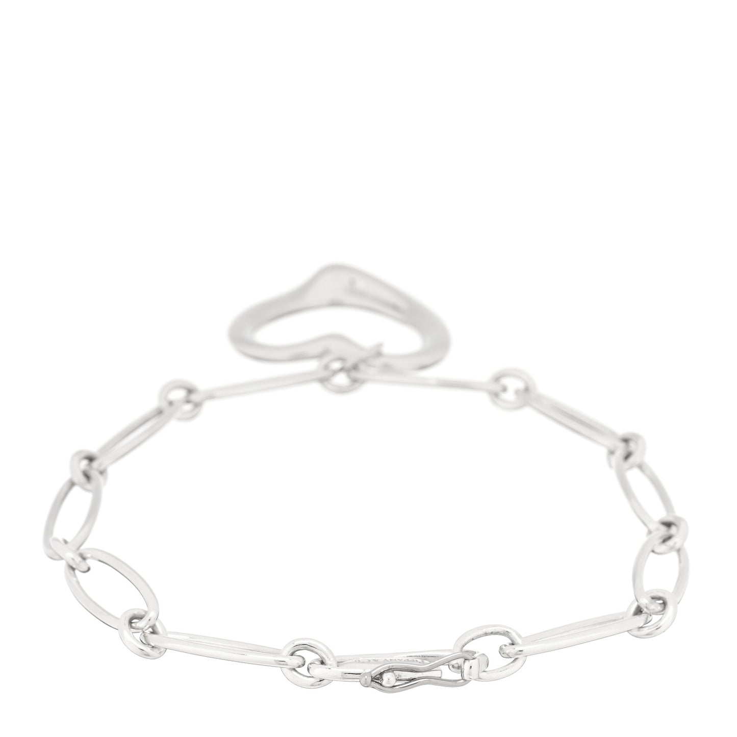 Sterling Silver Elsa Peretti Open Heart Oval Link Charm Bracelet