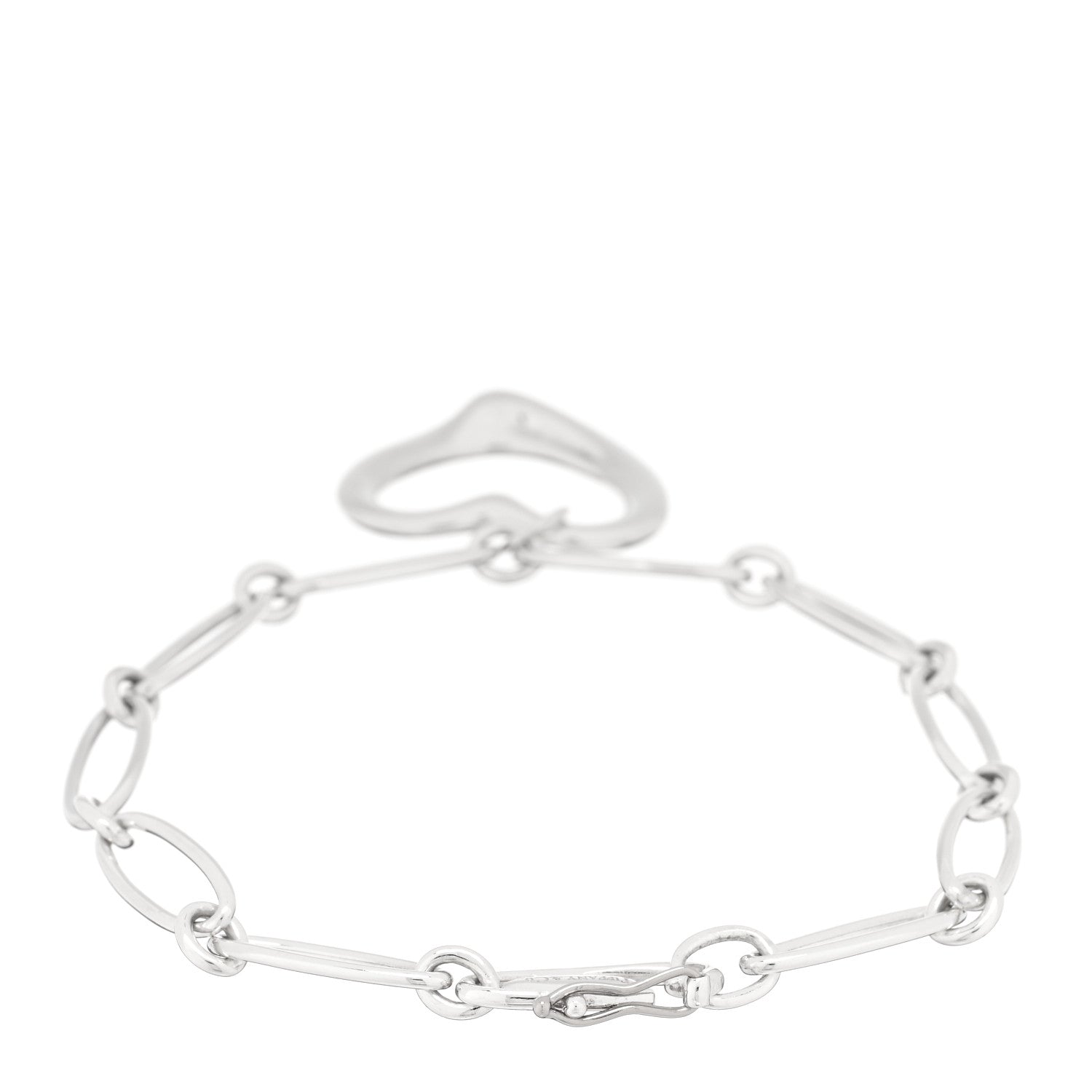 Tiffany Sterling Silver Elsa Peretti Open Heart Oval Link Charm Bracelet 2 of 4
