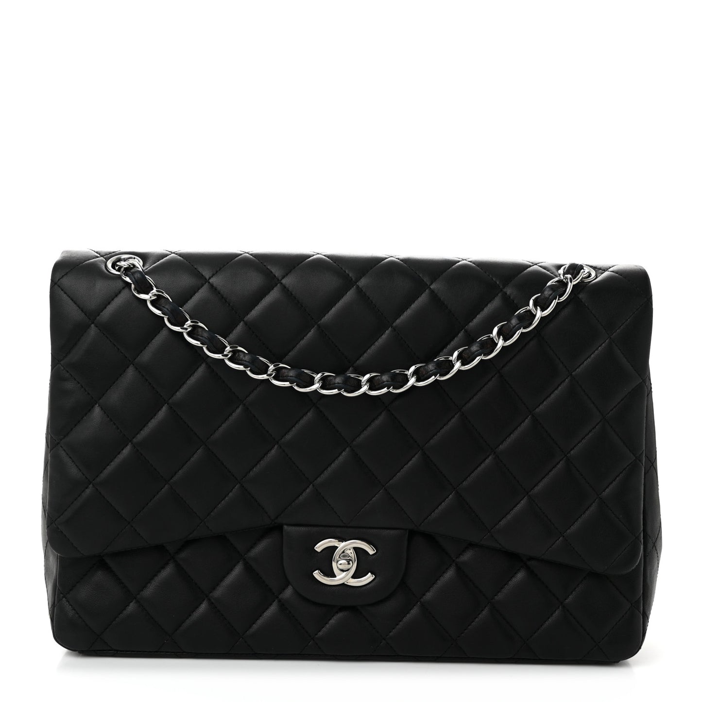 Lambskin Quilted Maxi Single Flap Black