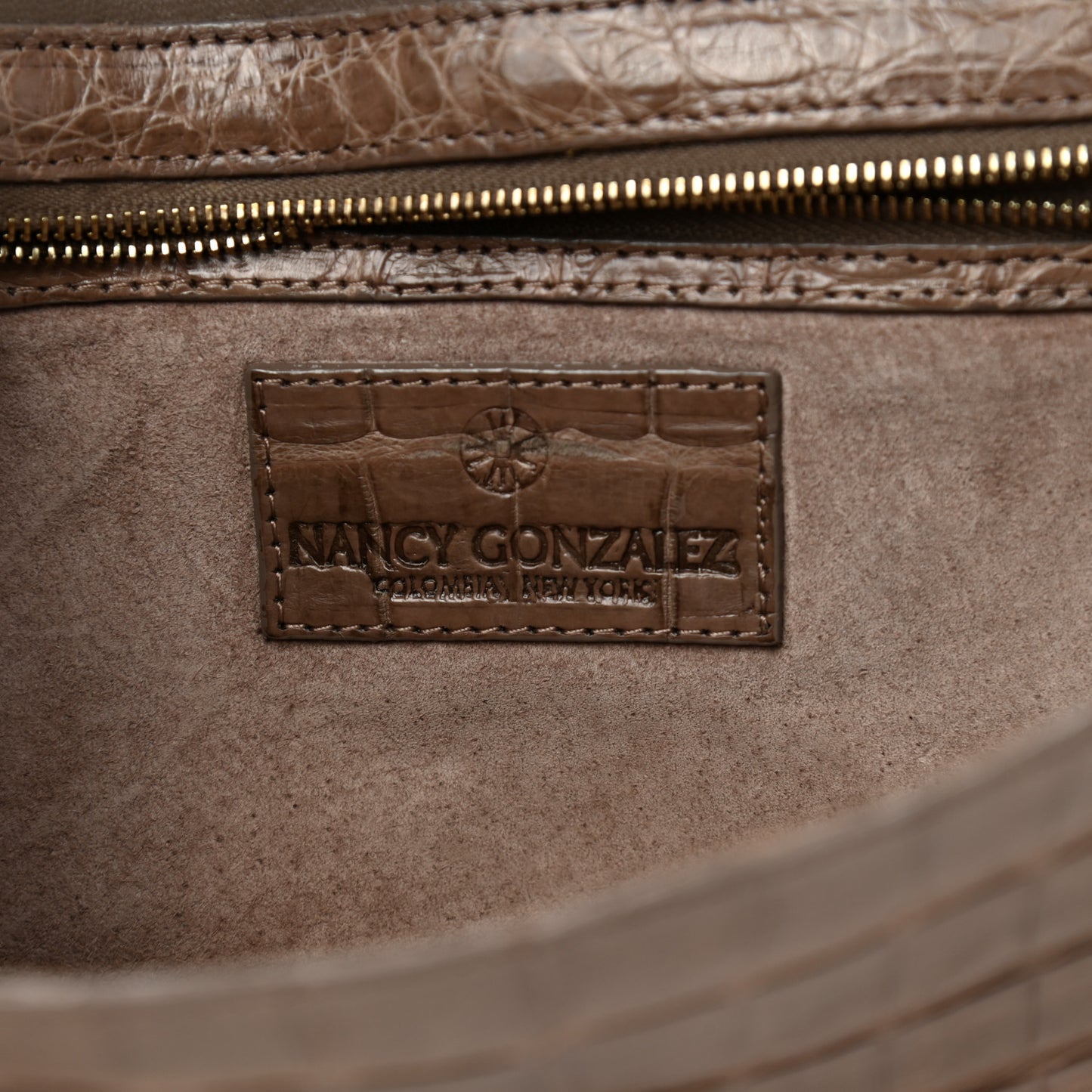 Crocodile Flap Clutch Wallet Taupe