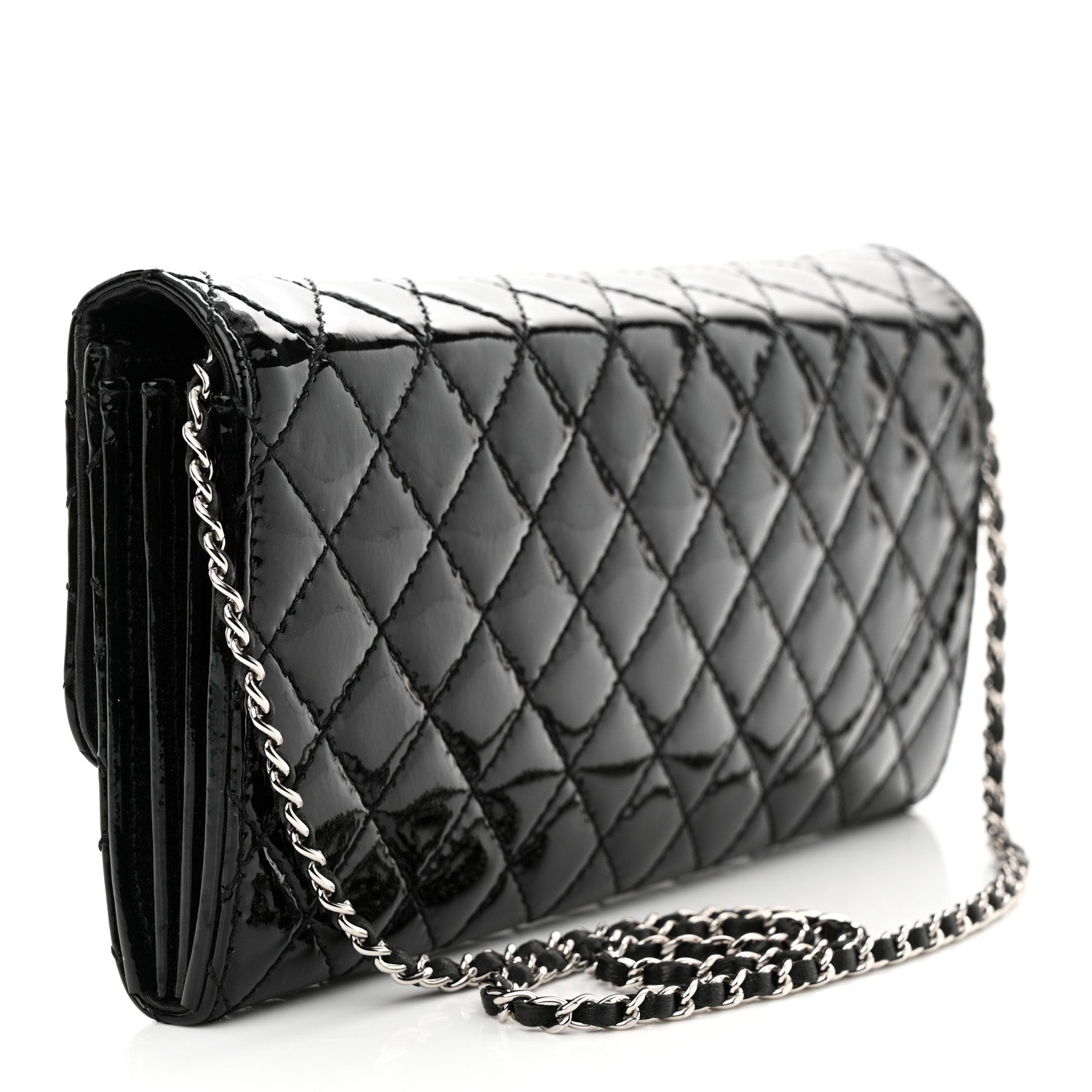 Chanel Patent Calfskin Quilted Flap Clutch With Chain Black 3 of 11