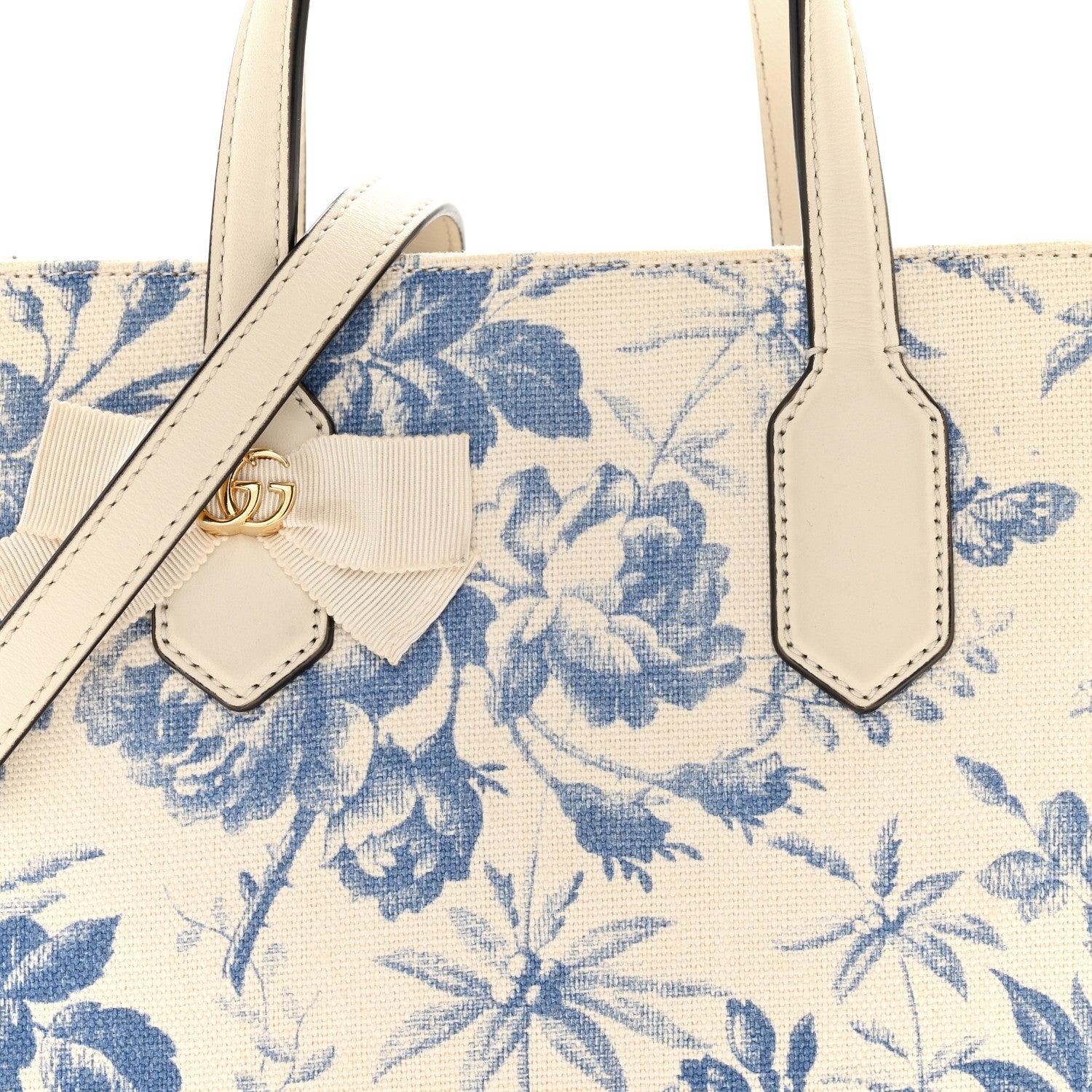 Gucci Canvas Herbarium Print Ribbon Top Handle Bag Blue 8 of 11