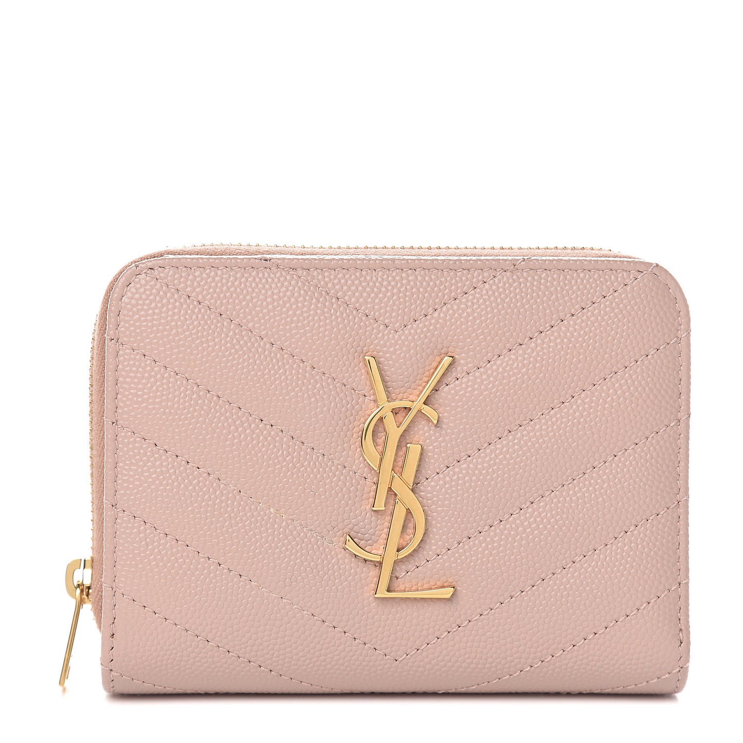 Grain De Poudre Matelasse Chevron Monogram Compact Zip Around Wallet Pink