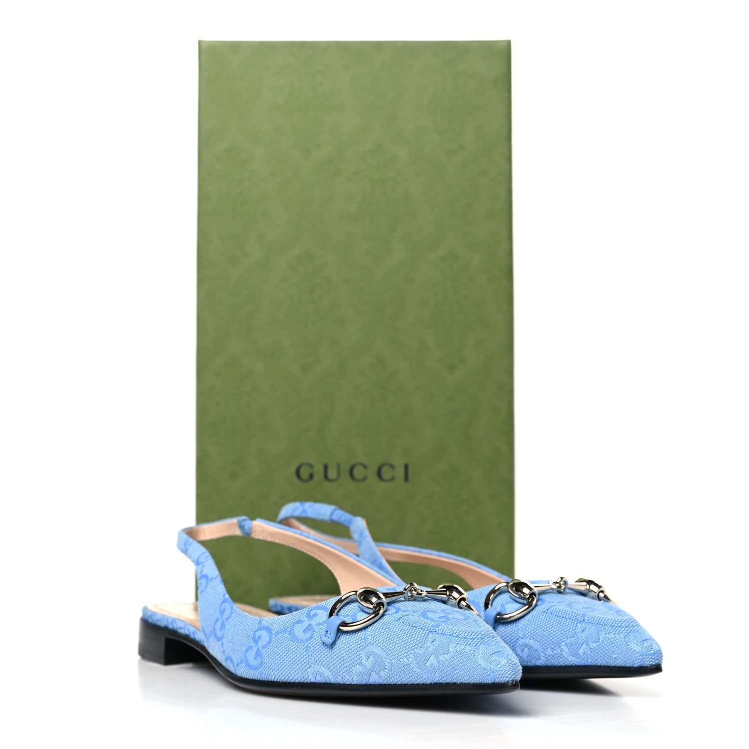 Gucci Canvas GG Monogram Horsebit Womens Slingback Ballet Flat 37