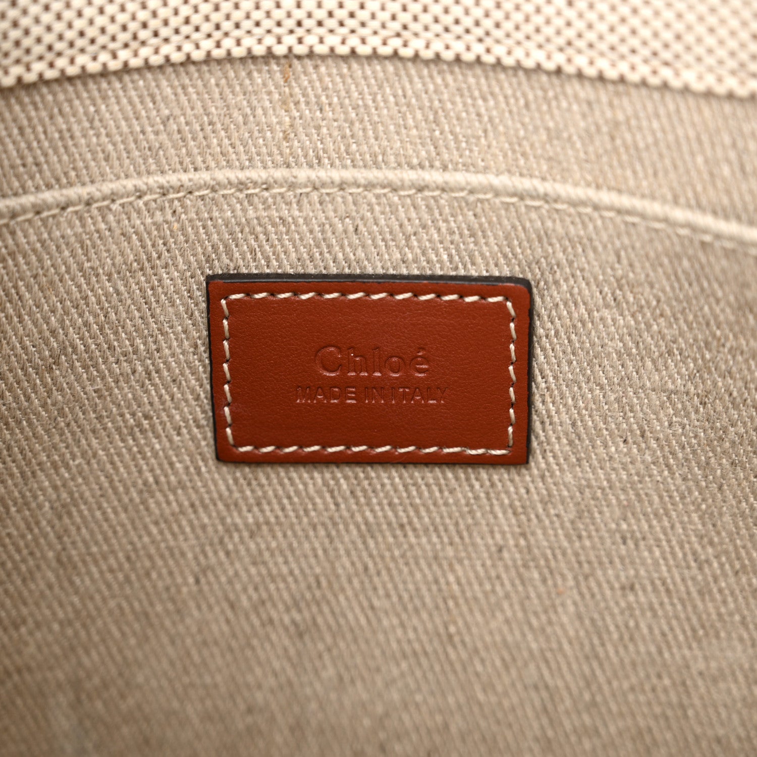 Chloe Cotton Calfskin Small Woody Ribbon Tote With Strap White Brown 6 of 10