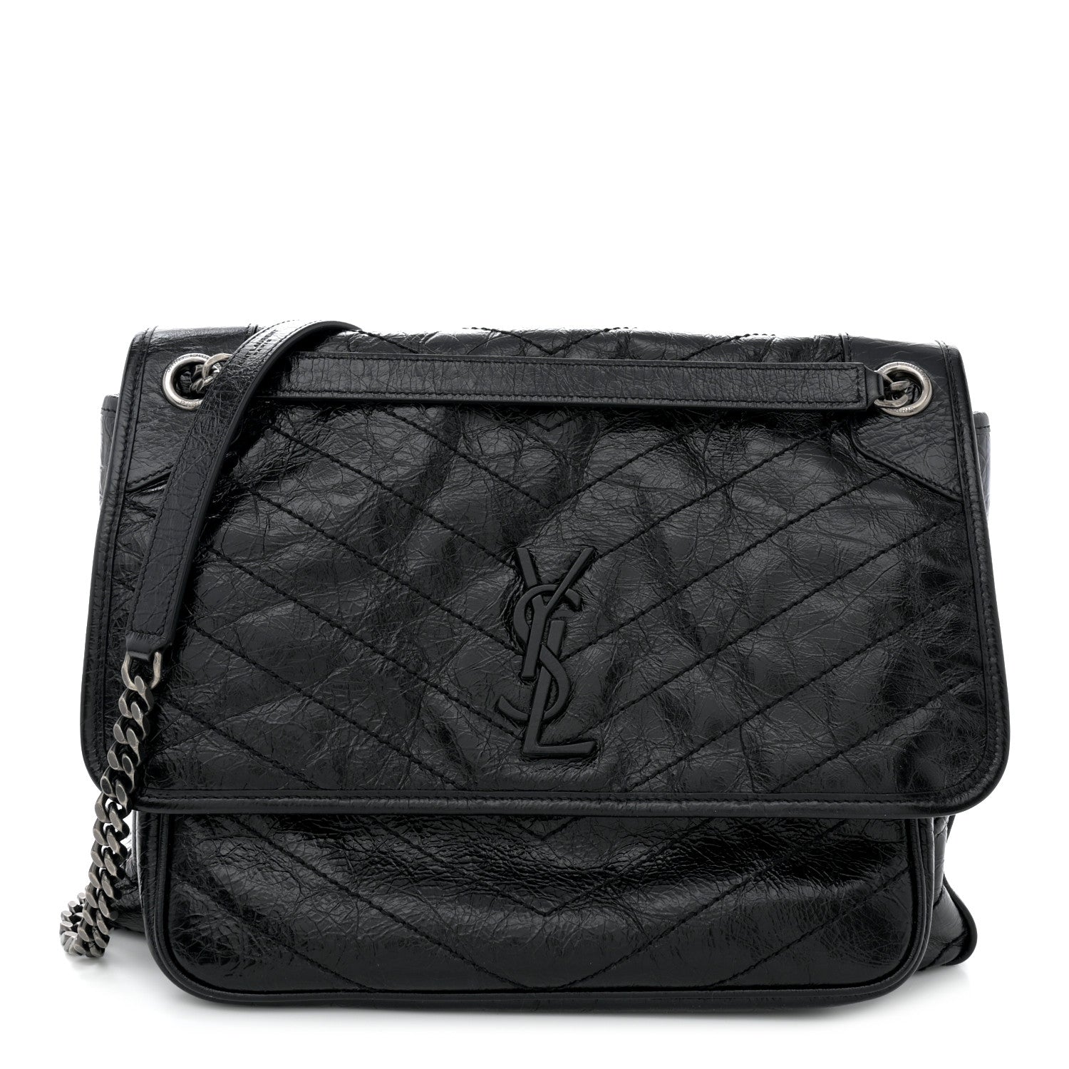 Saint Laurent Crinkled Calfskin Matelasse Monogram Large Niki Chain Satchel Black 1 of 11