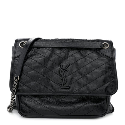 Saint Laurent Crinkled Calfskin Matelasse Monogram Large Niki Chain Satchel Black 1 of 11