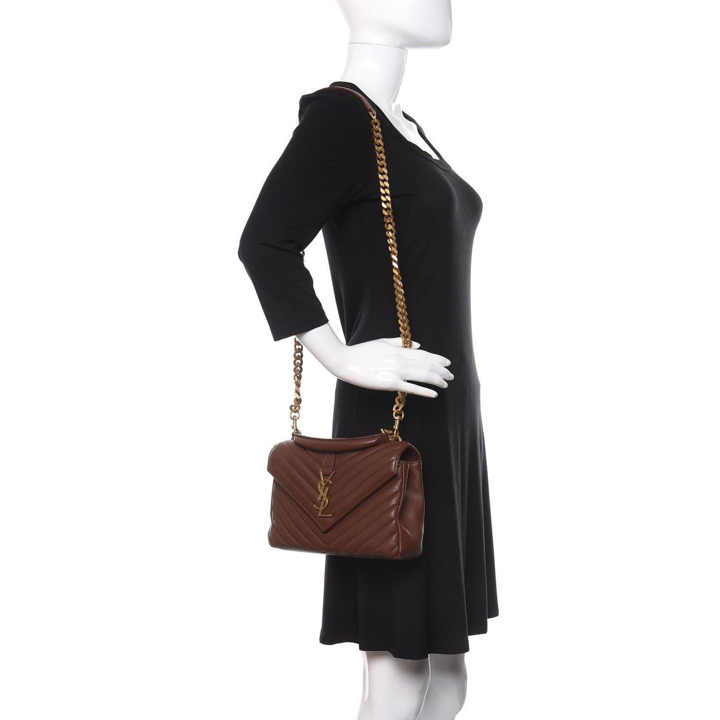 Lambskin Matelasse Chevron Monogram Medium College Bag Old Brandy