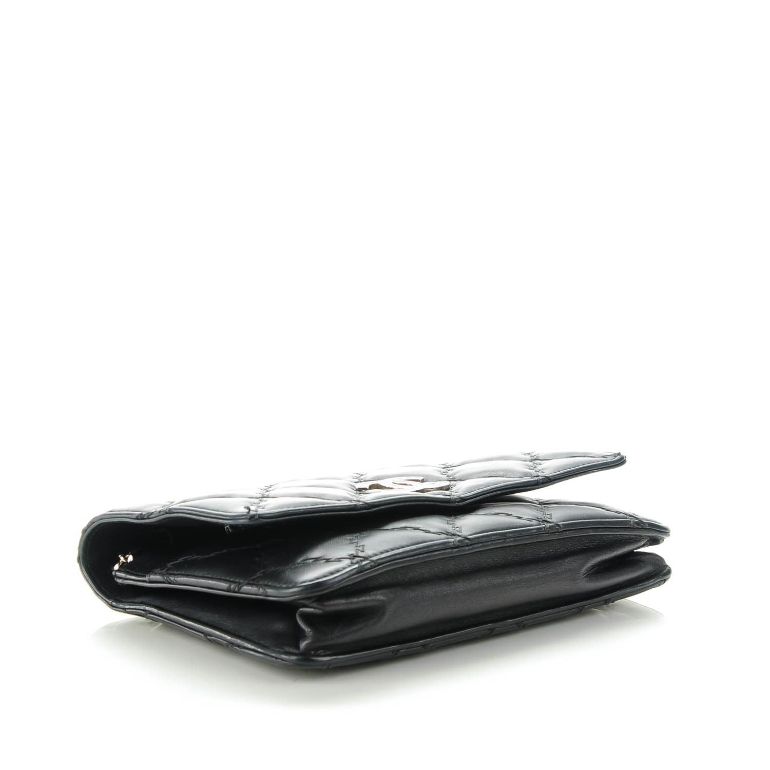 Chanel Calfskin Double Stitch Hamptons Wallet On Chain WOC Black 4 of 8