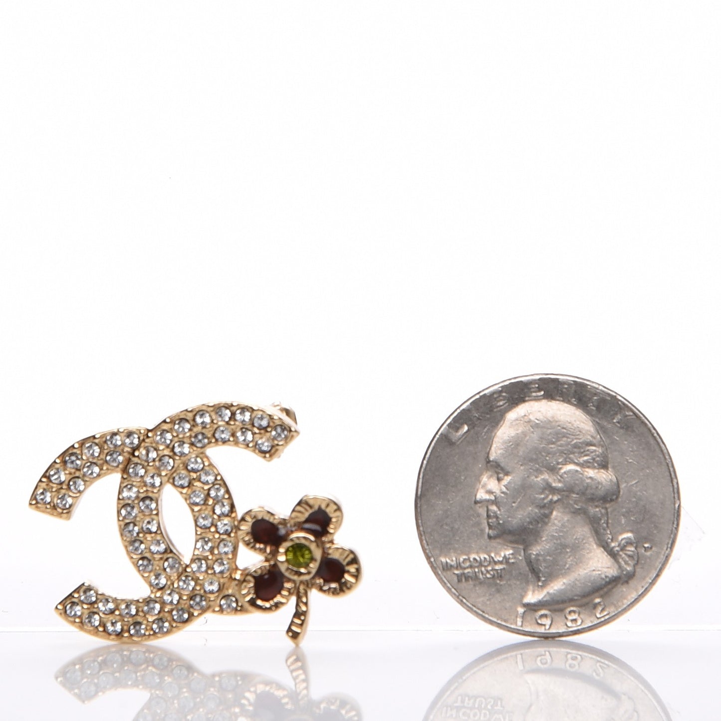 Crystal Gripoix Poured Glass CC Flower Brooch Gold