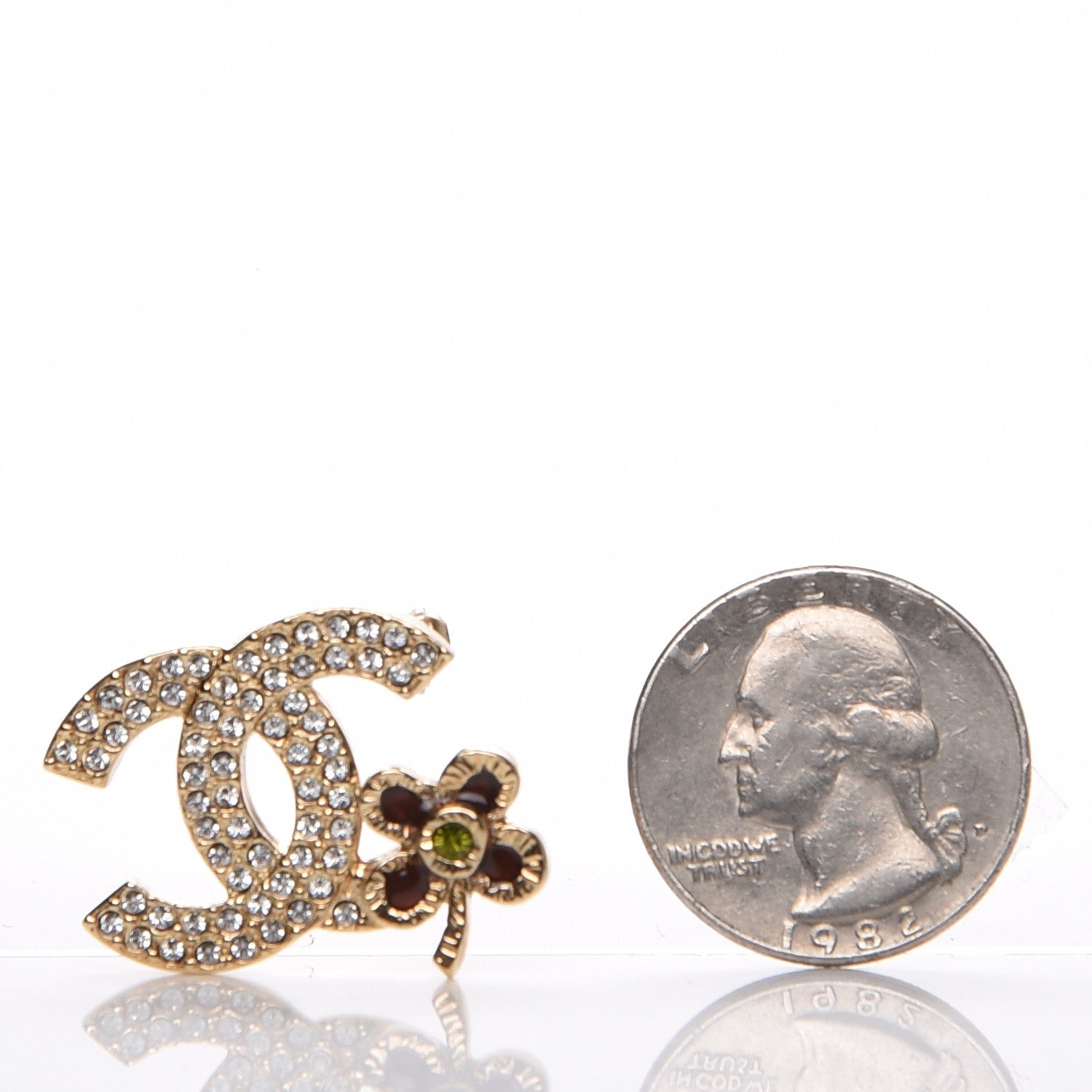 Chanel Crystal Gripoix Poured Glass CC Flower Brooch Gold 2 of 5