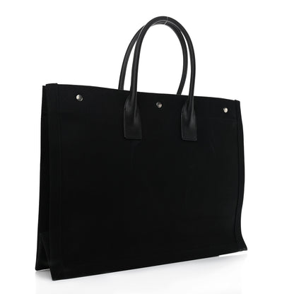 Saint Laurent Linen Calfskin Rive Gauche Tote Black 3 of 10