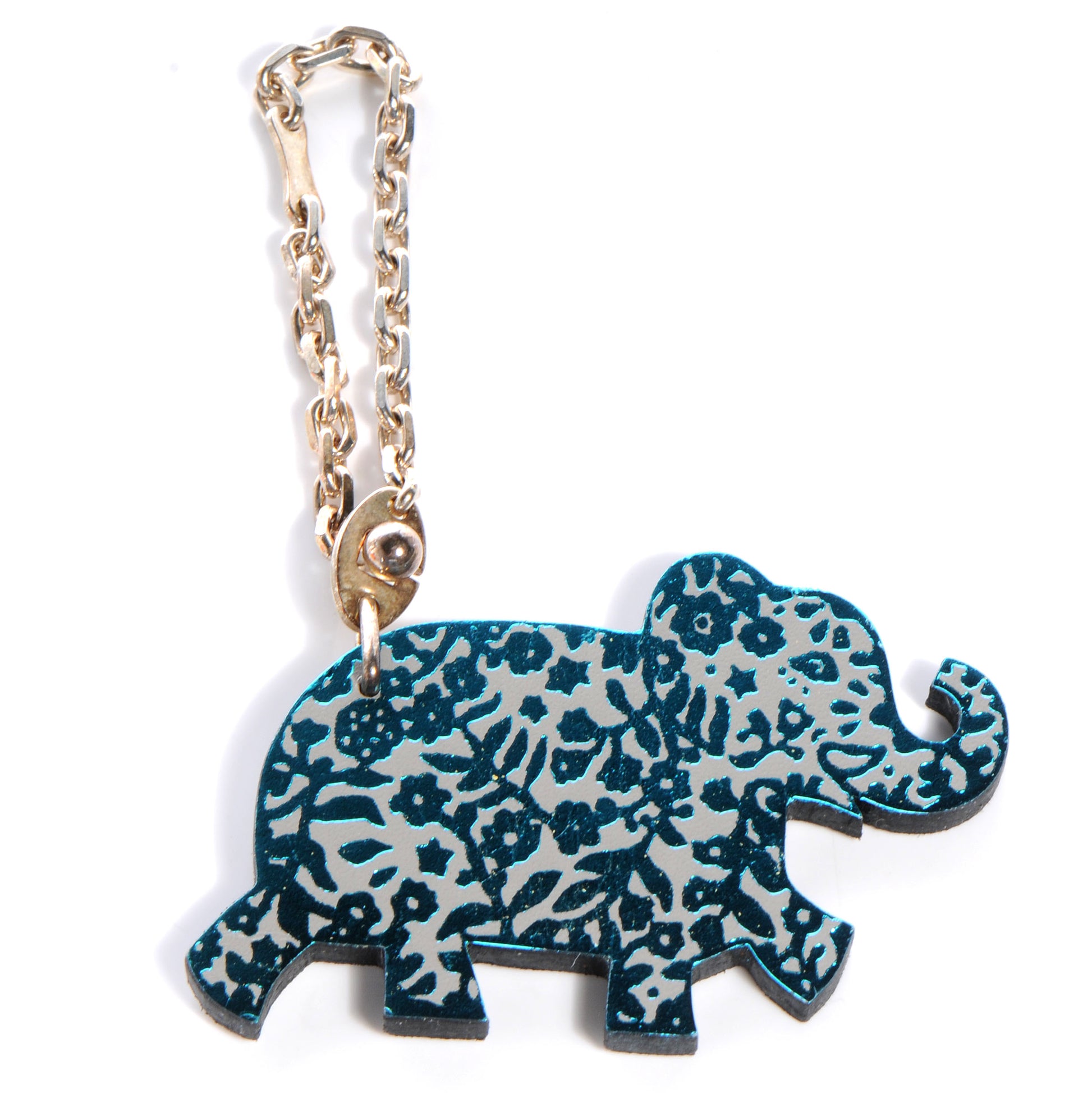 Hermes Leather Lucky Haati Elephant Key Chain Turquoise 1 of 5