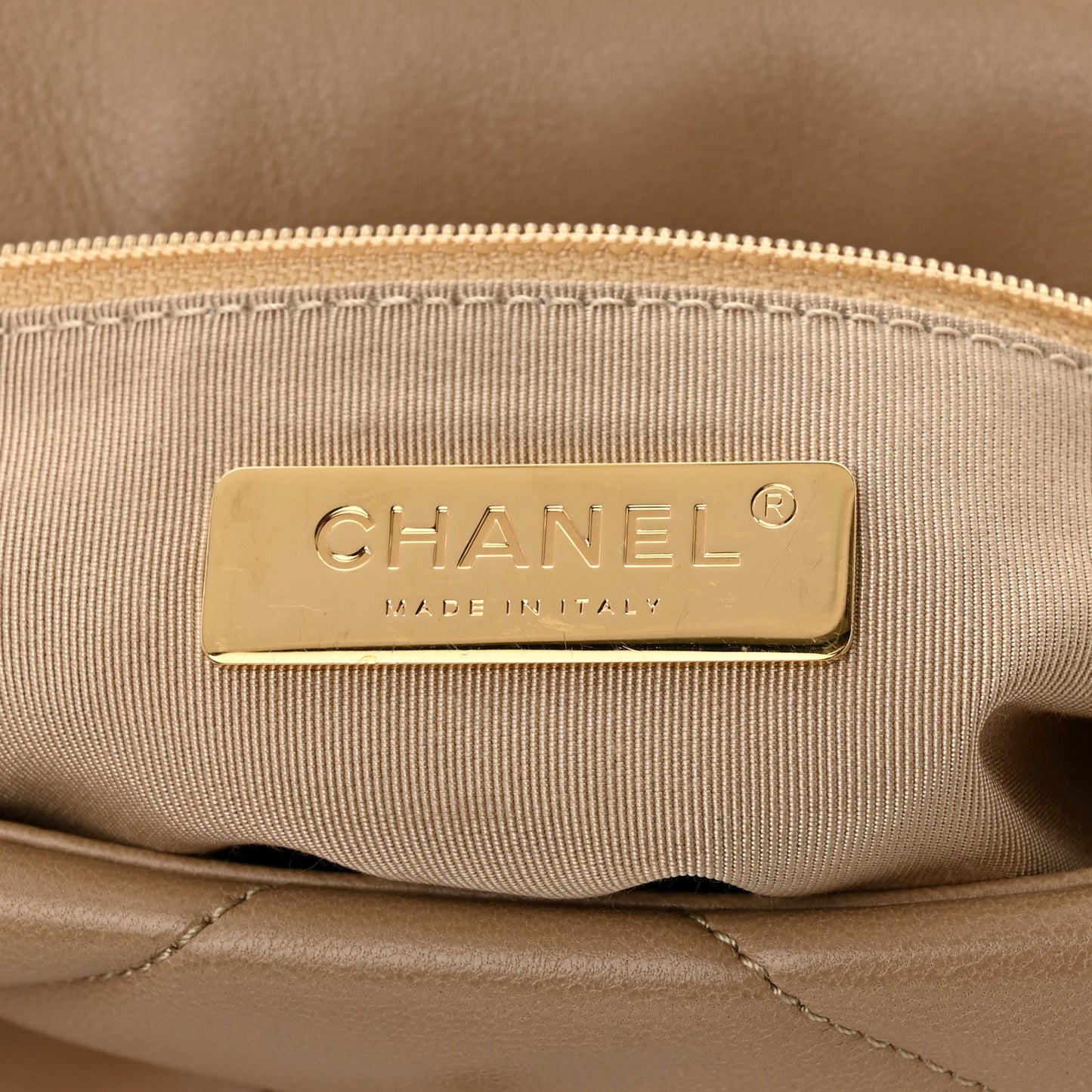 Lambskin Quilted Medium Chanel 19 Flap Dark Beige