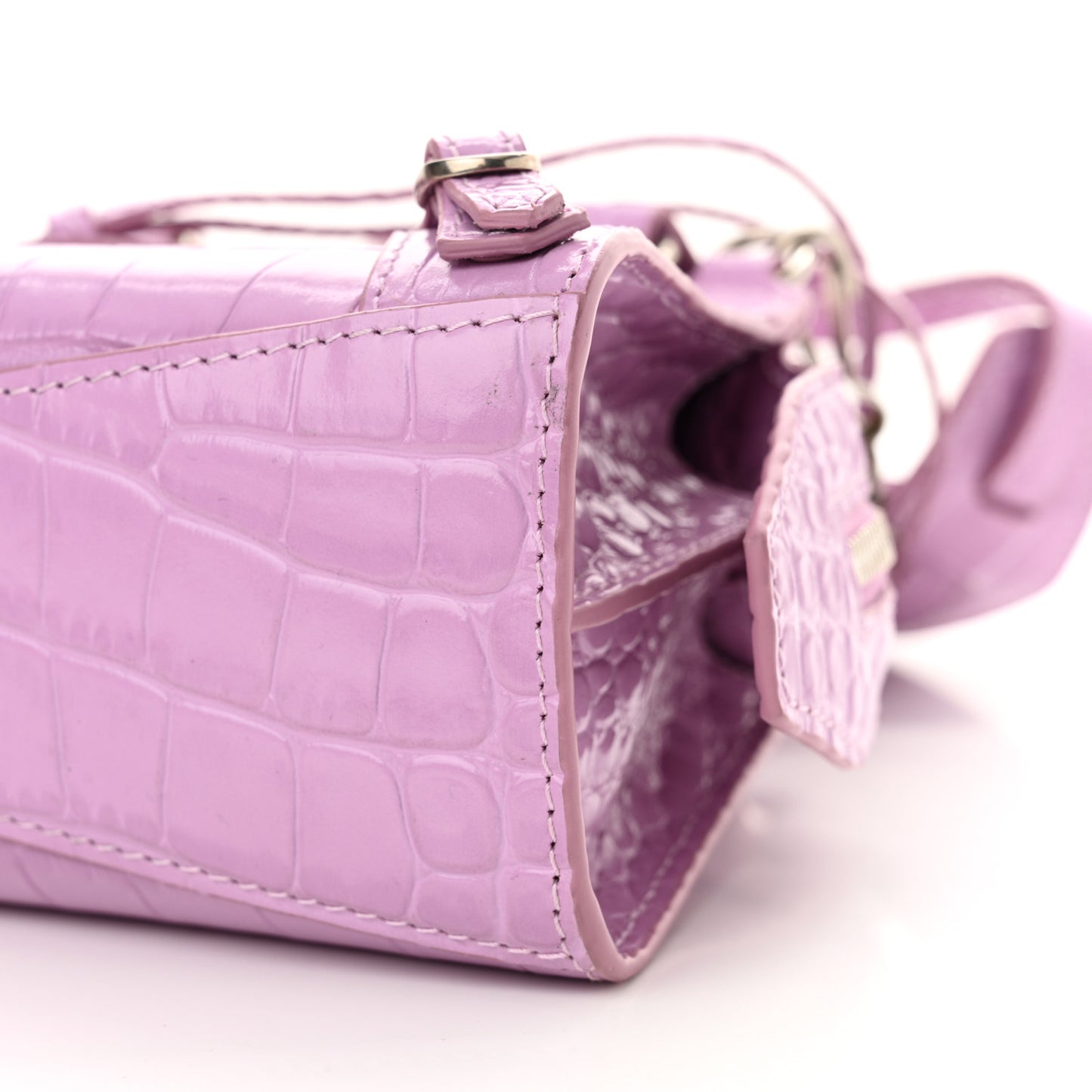 Calfskin Crocodile Embossed Neo Classic Silver Hardware Nano City Crossbody Lilac