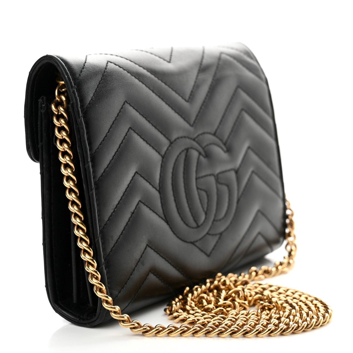 Gucci Calfskin Matelasse GG Marmont Chain Wallet Black 3 of 16