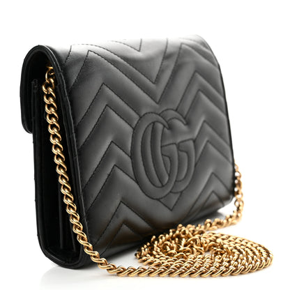 Gucci Calfskin Matelasse GG Marmont Chain Wallet Black 3 of 16