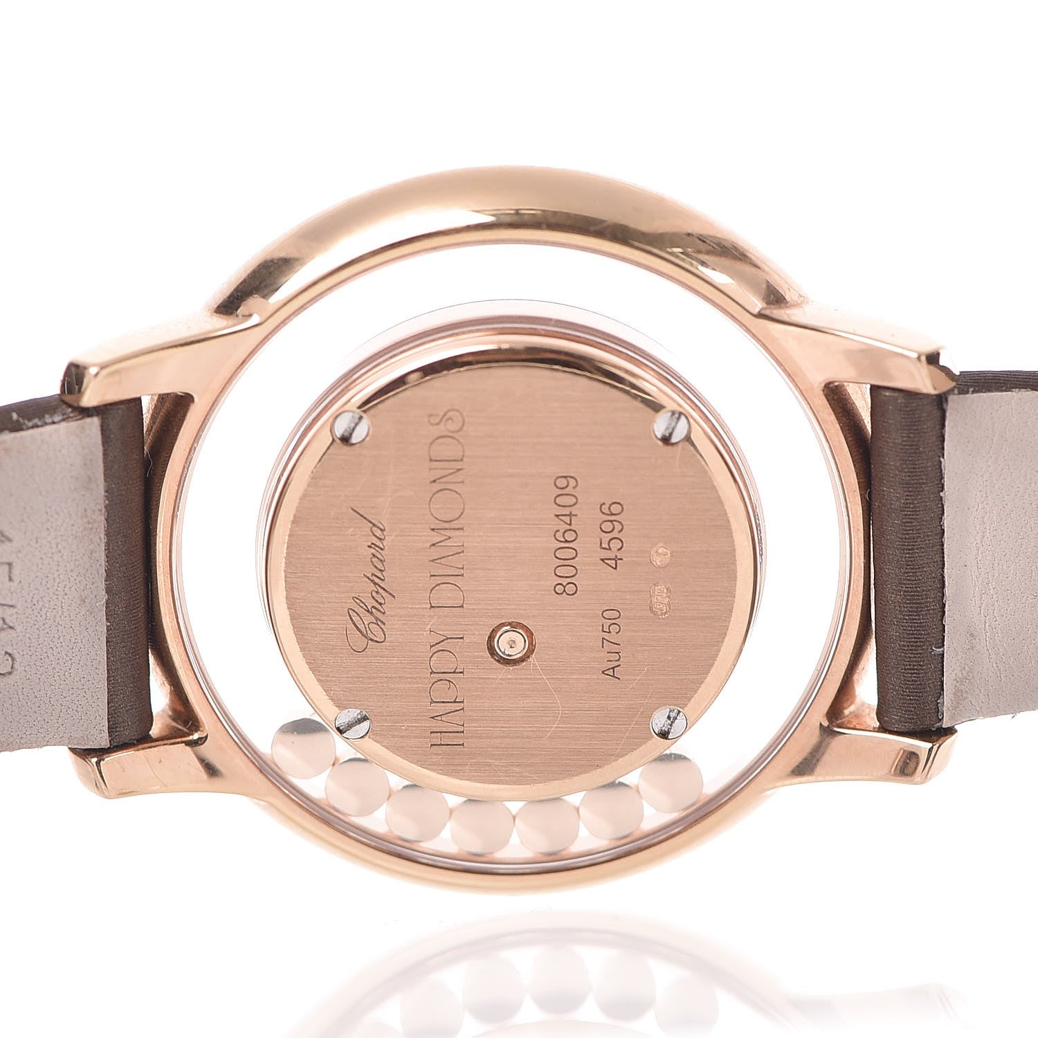 Chopard 18K Rose Gold Calfskin 7 Diamond 32mm Happy Diamonds Quartz Watch 6 of 13