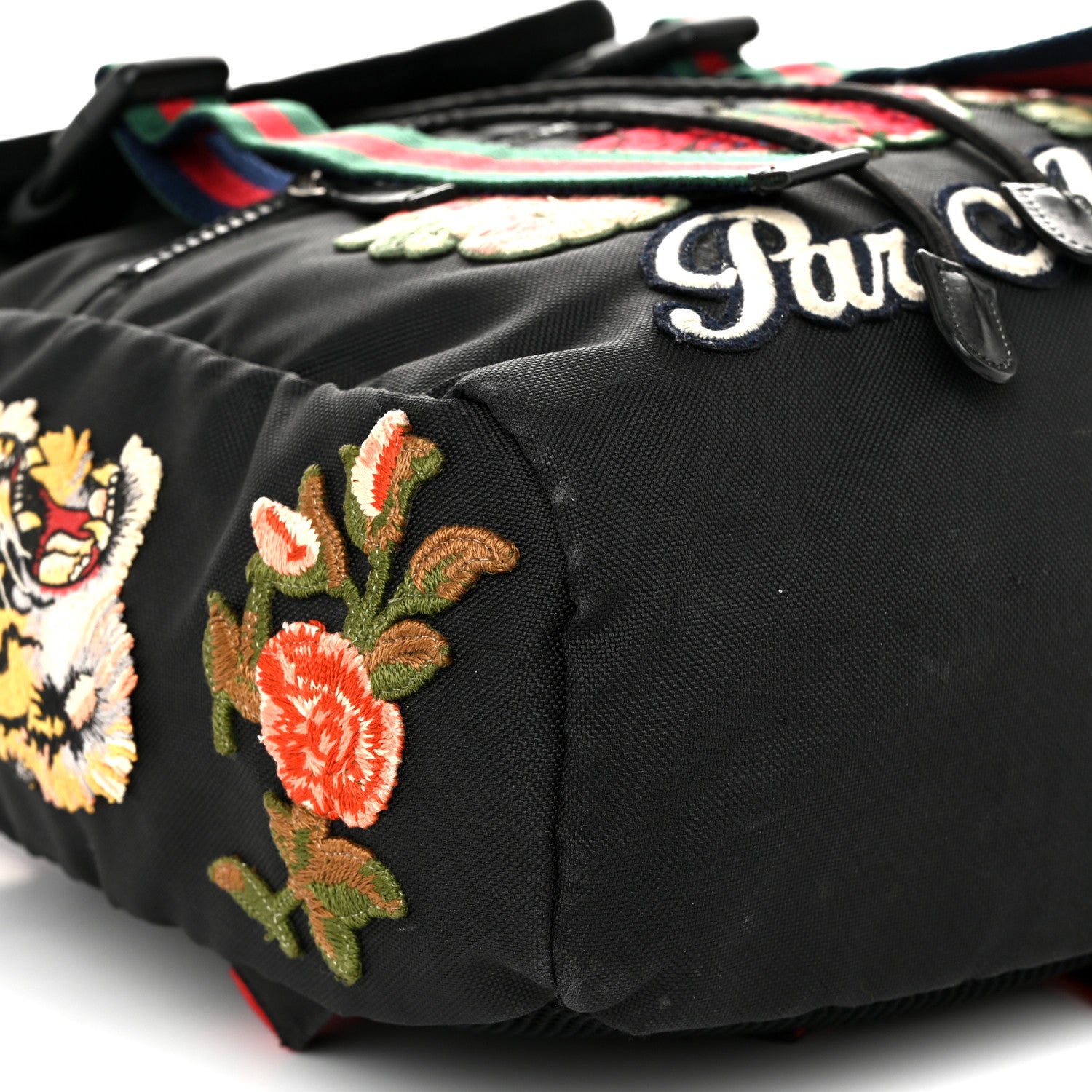 Gucci Techno Canvas Web L'Aveugle Par Amour Embroidered Double Buckle Backpack Black 9 of 11