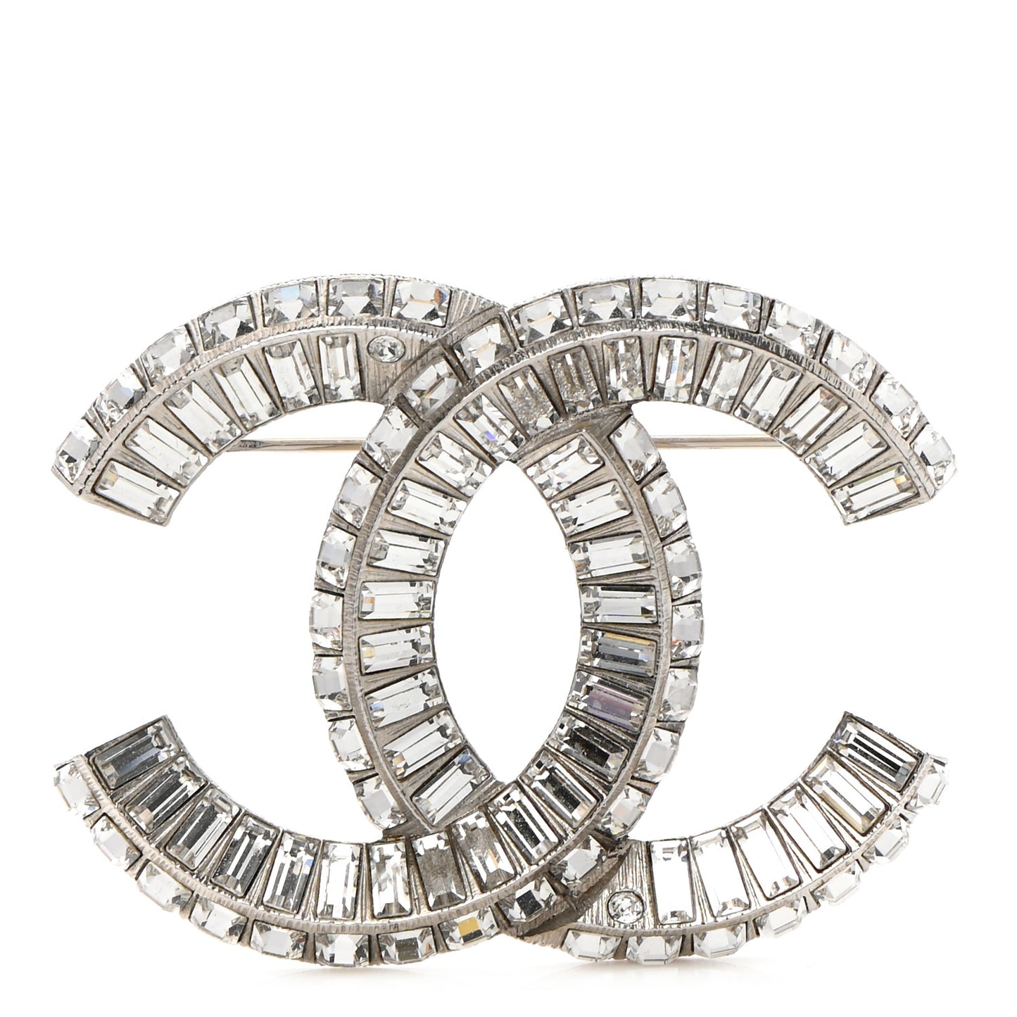 Baguette Crystal CC Brooch Silver