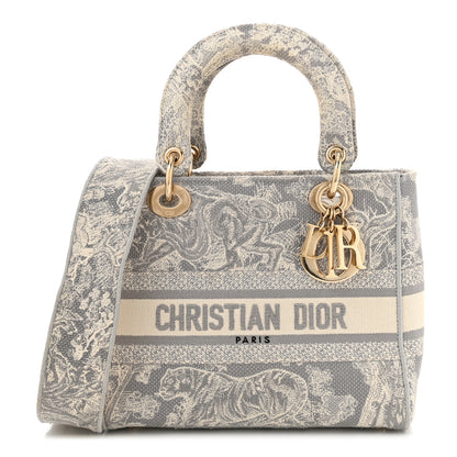 Christian Dior Canvas Toile De Jouy Reverse Embroidered Medium Lady D-Lite Gray 1 of 12