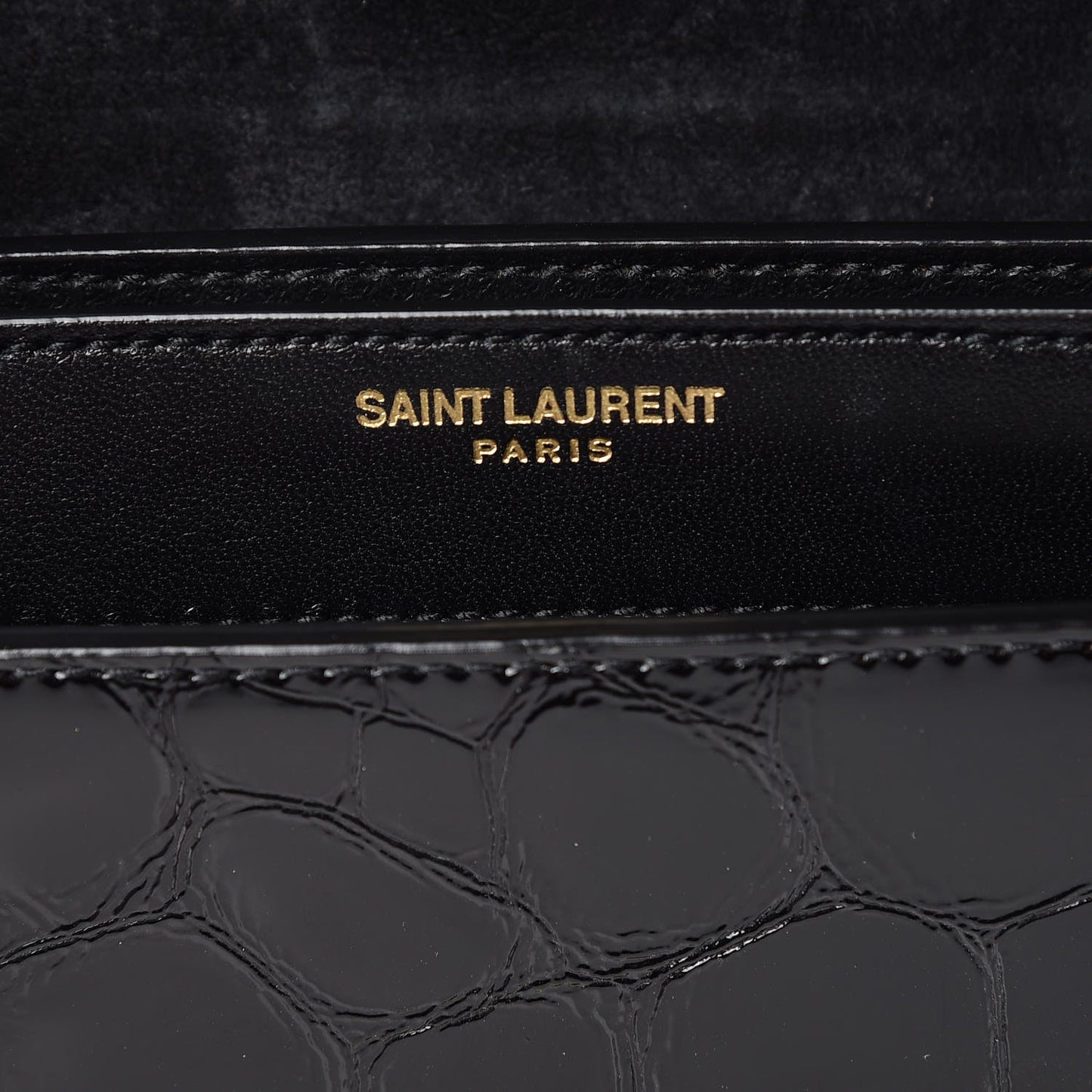 Patent Turtle Embossed Monogram Cassandra Clasp Bag Black