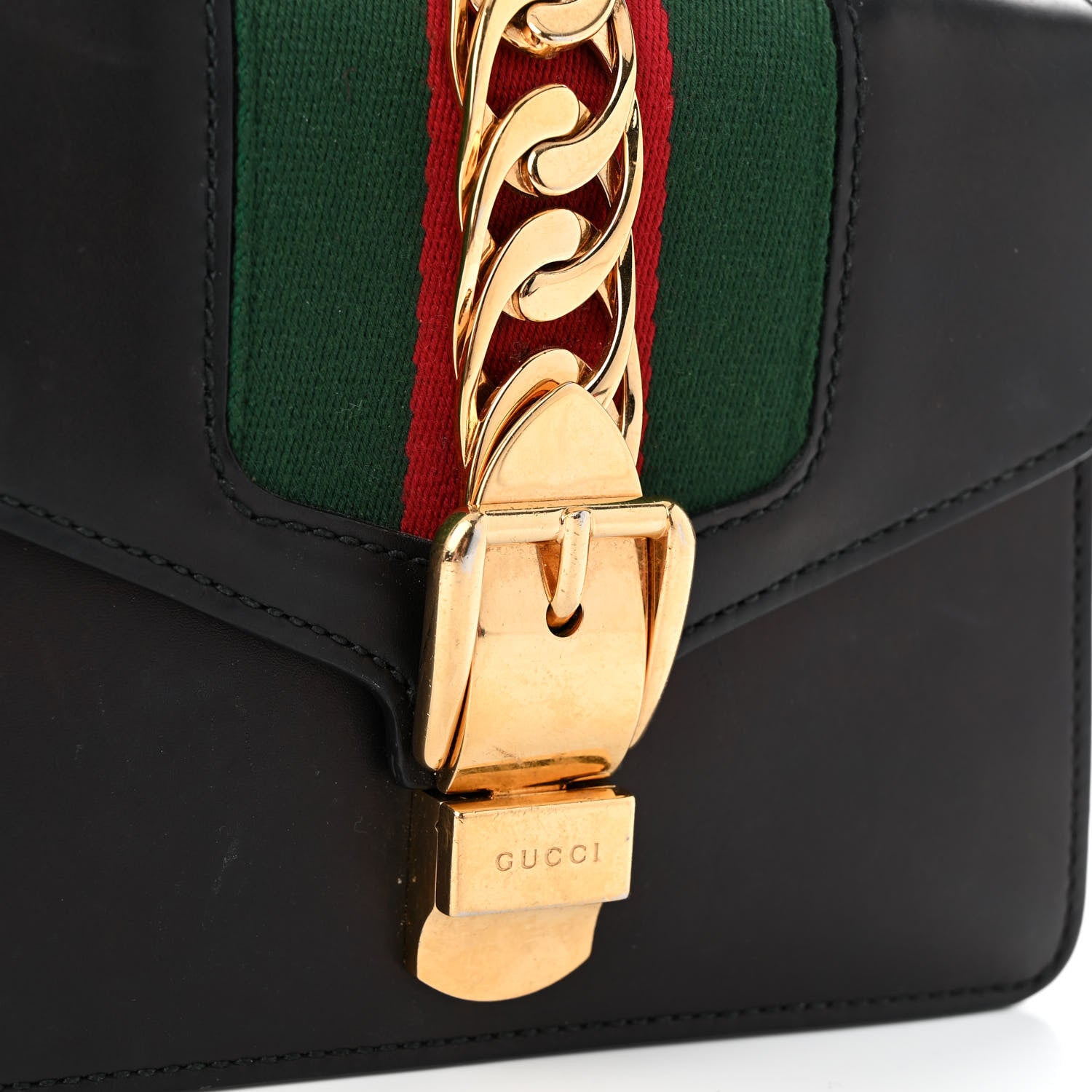 Gucci Calfskin Mini Sylvie Chain Shoulder Bag Black 14 of 16