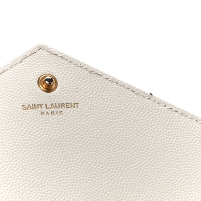 Saint Laurent Grain De Poudre Matelasse Chevron Monogram Chain Wallet White 16 of 20