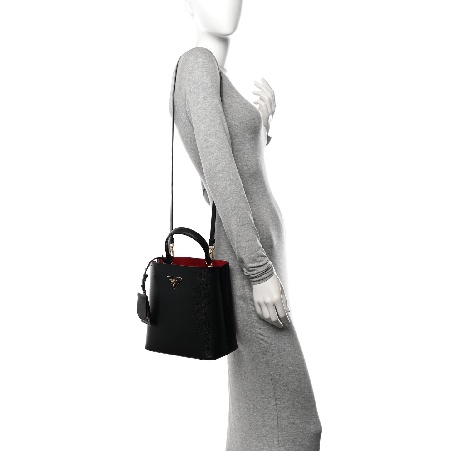 Saffiano Cuir Medium Panier Bucket Bag Black Fuoco