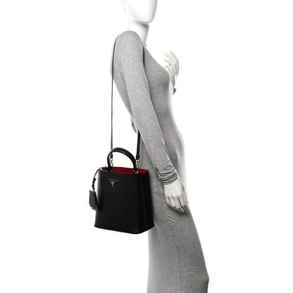 Prada Saffiano Cuir Medium Panier Bucket Bag Black Fuoco 2 of 10