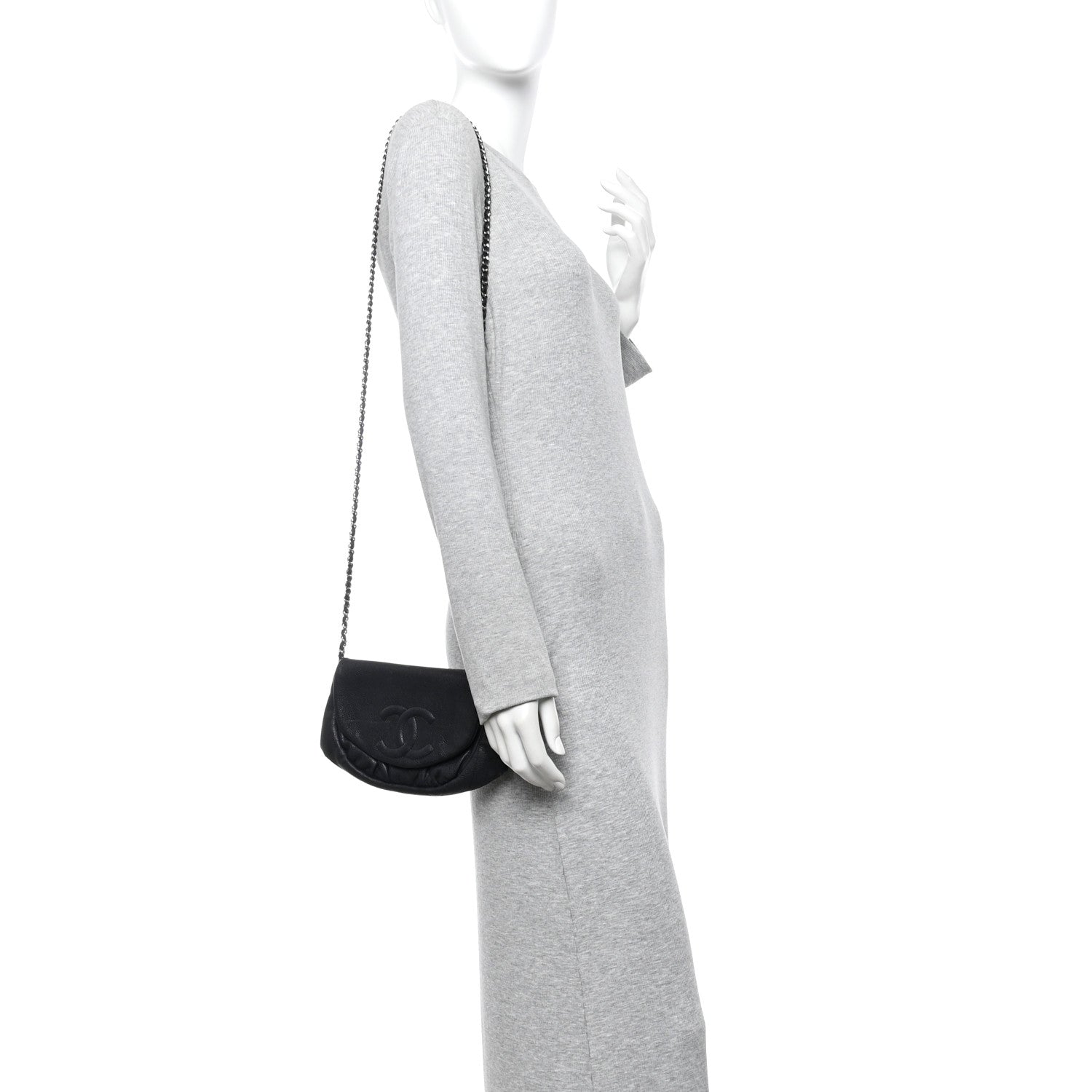 Chanel Caviar Half Moon Wallet On Chain WOC Black 2 of 12