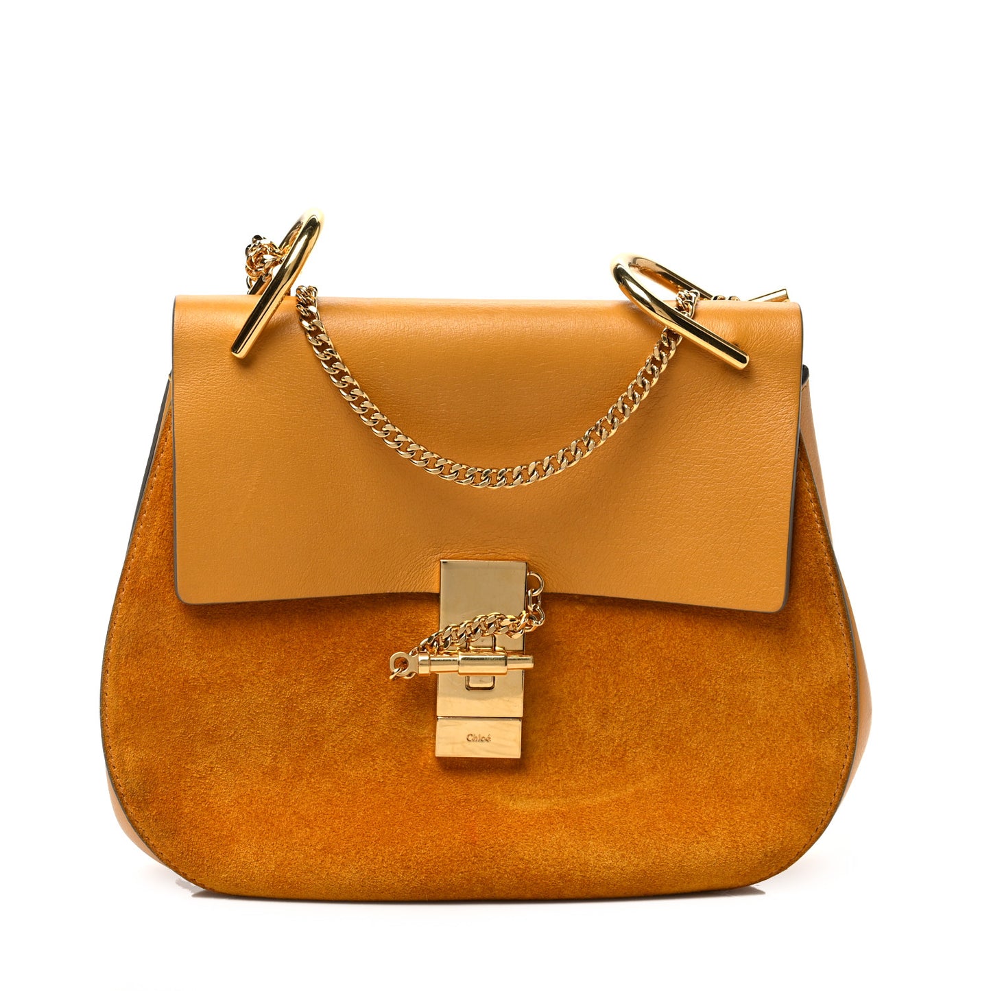 Suede Smooth Calfskin Small Drew Shoulder Bag Dark Ochre
