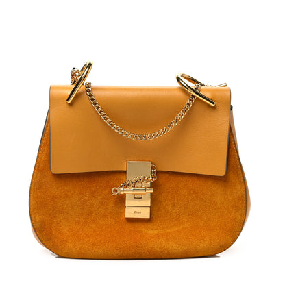 Chloe Suede Smooth Calfskin Small Drew Shoulder Bag Dark Ochre 1 of 6