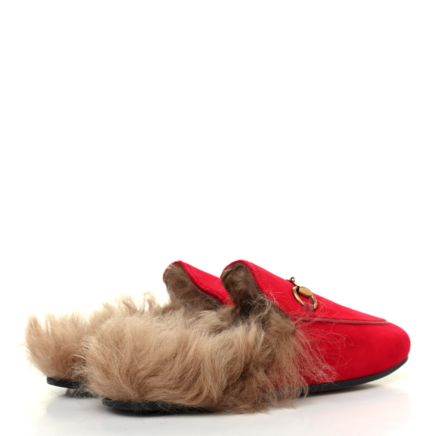 Gucci Velvet Fur Womens Princetown Slippers 35 Hibiscus Red 3 of 4